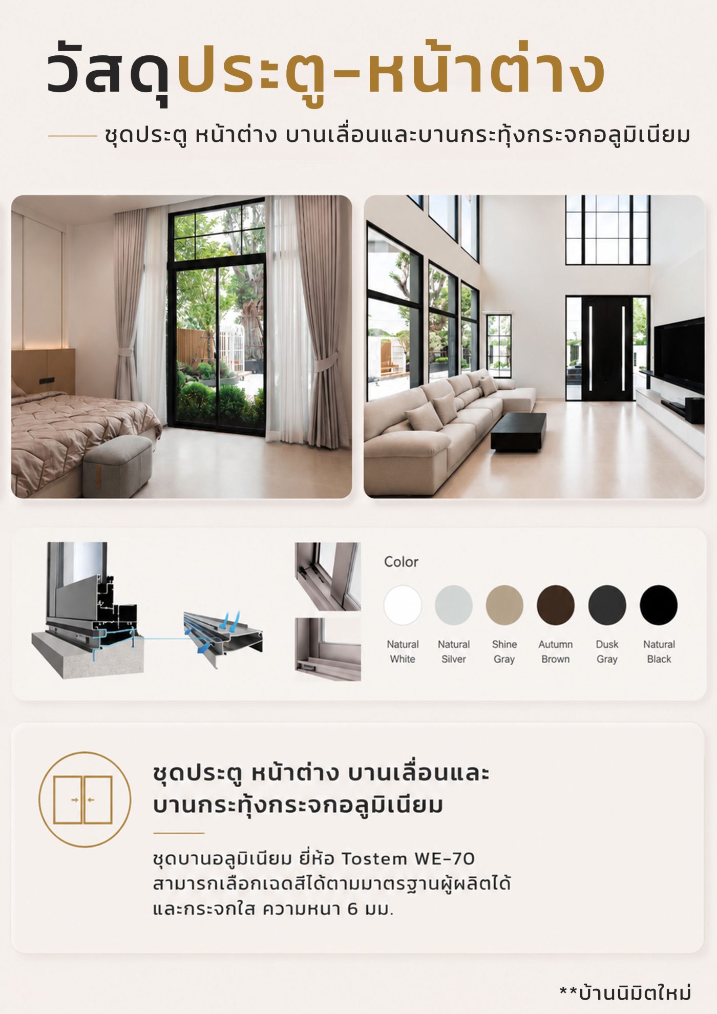 วัสดุประตู-หน้าต่าง(ชุดประตู หน้าต่าง บานเลื่อนและบานกระทุ้งกระจกอลูมิเนียม)